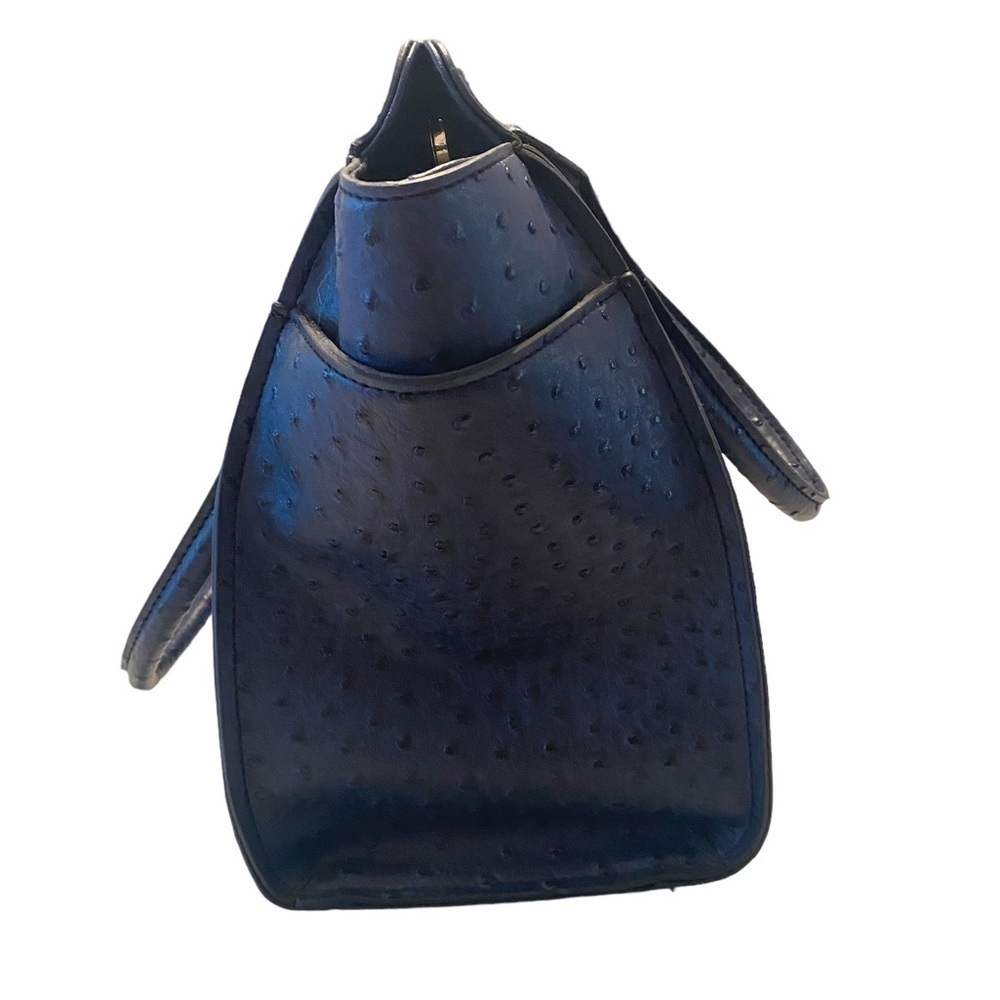 Blue Ostrich Pebbled Faux Leather Shoulder Bag with Gold Hardware - Picture 5 of 10